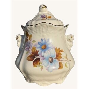 Vintage House Of Webster Biscuit Cracker Jar Floral Ceramic 7"
